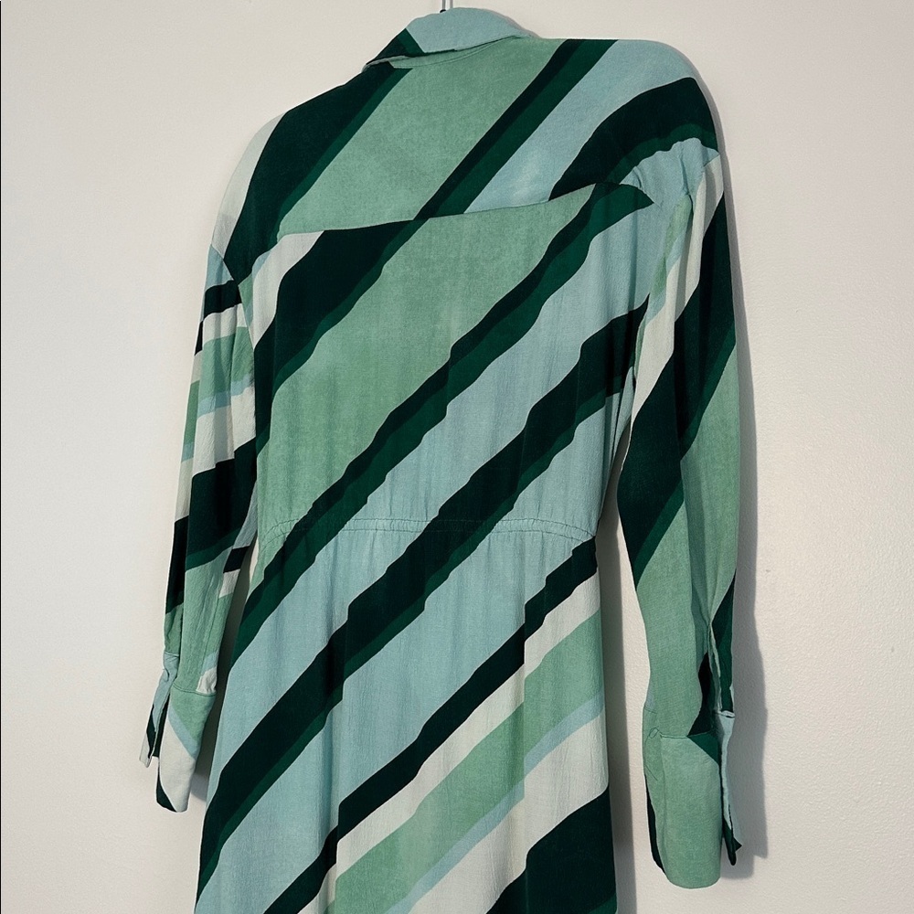 MNG Green Striped Wrap Dress Midi Satin Look Spring Summer Minimalist Women’s M - Picture 9 of 9